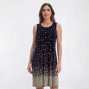 Plus Size Perceptions Sleeveless Dot Pleat Front Shift Dress